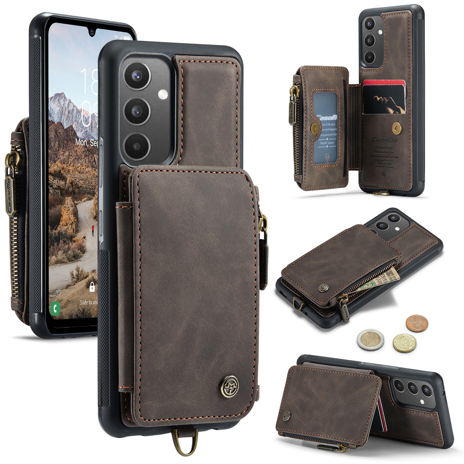 CASEME C20 Series for Samsung Galaxy A34 5G RFID Blocking Anti-fall Phone Cover Zipper Pocket Kickstand Phone Case with Strap CASEME C20 Series for Samsung Galaxy A34 5G RFID Blocking Anti-fall Phone Cover Zipper Pocket Kickstand Phone Case with Strap